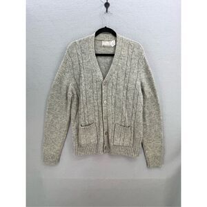 Vintage Sears Sportswear Mens Gray Cable Knit Fisherman Cardigan Sweater XL